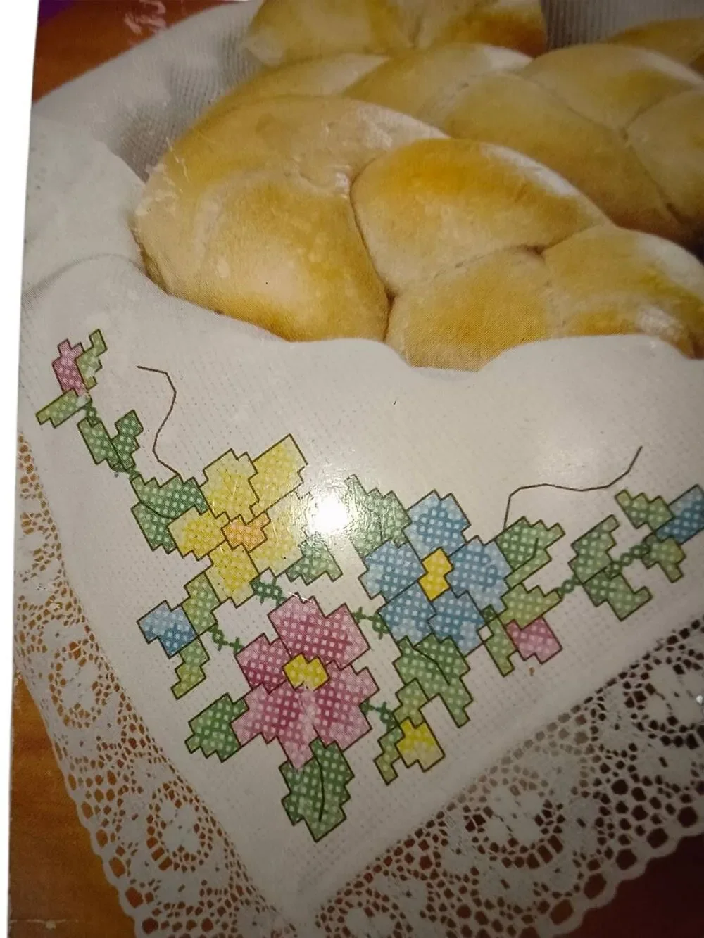 Cross Stitch Bread Cover/Napkin Janynn needlecraft #998-5005 100% cotton w lace